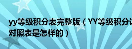 yy等级积分表完整版（YY等级积分计算公式对照表是怎样的）