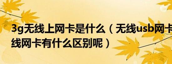3g无线上网卡是什么（无线usb网卡与3G无线网卡有什么区别呢）