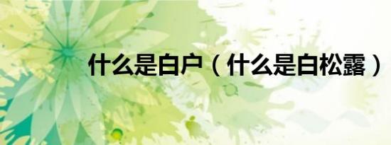什么是白户（什么是白松露）