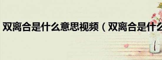 双离合是什么意思视频（双离合是什么意思）