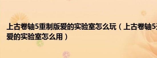 上古卷轴5重制版爱的实验室怎么玩（上古卷轴5天际重制版爱的实验室怎么用）
