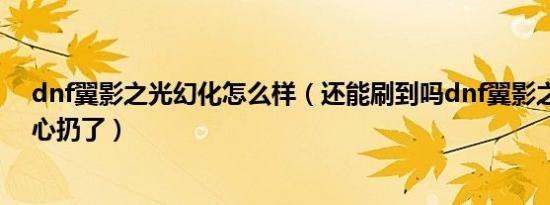 dnf翼影之光幻化怎么样（还能刷到吗dnf翼影之光我不小心扔了）