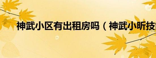 神武小区有出租房吗（神武小昕技能）
