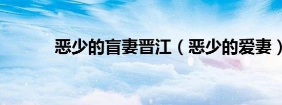 恶少的盲妻晋江（恶少的爱妻）