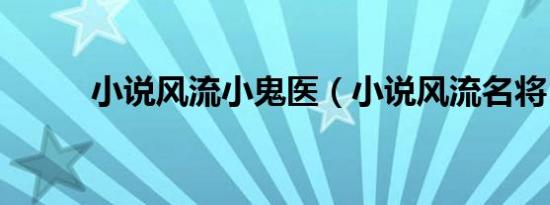 小说风流小鬼医（小说风流名将）