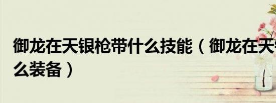 御龙在天银枪带什么技能（御龙在天银枪穿什么装备）