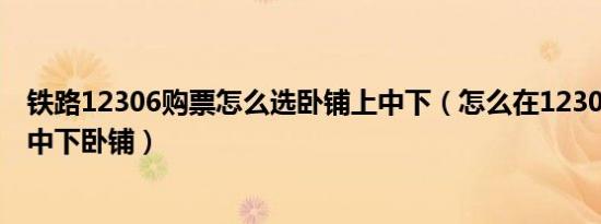 铁路12306购票怎么选卧铺上中下（怎么在12306上选择上中下卧铺）