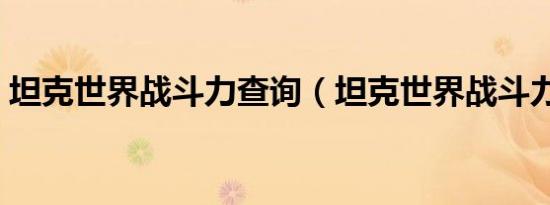 坦克世界战斗力查询（坦克世界战斗力查询）