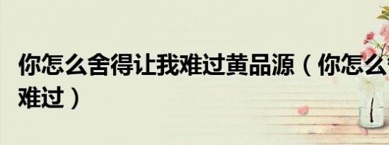 你怎么舍得让我难过黄品源（你怎么舍得让我难过）