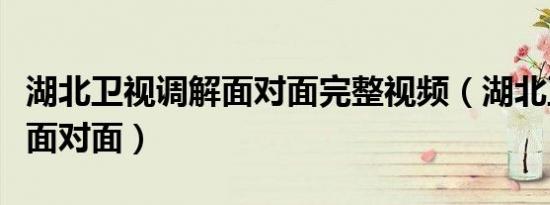 湖北卫视调解面对面完整视频（湖北卫视调解面对面）