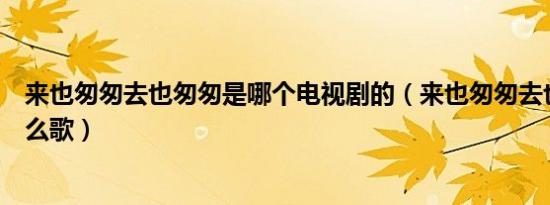 来也匆匆去也匆匆是哪个电视剧的（来也匆匆去也匆匆是什么歌）