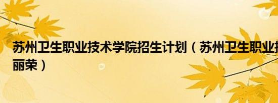 苏州卫生职业技术学院招生计划（苏州卫生职业技术学院吴丽荣）