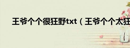 王爷个个很狂野txt（王爷个个太狂野）