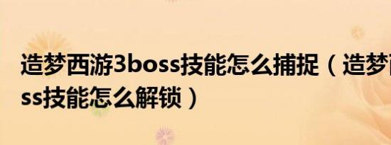 造梦西游3boss技能怎么捕捉（造梦西游3boss技能怎么解锁）