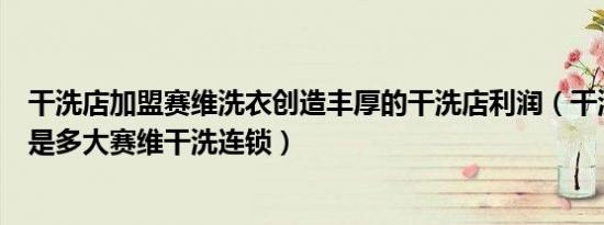 干洗店加盟赛维洗衣创造丰厚的干洗店利润（干洗店的利润是多大赛维干洗连锁）
