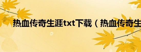 热血传奇生涯txt下载（热血传奇生涯）