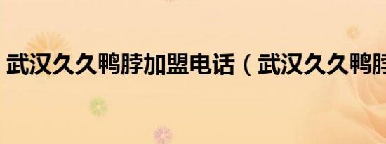 武汉久久鸭脖加盟电话（武汉久久鸭脖加盟）