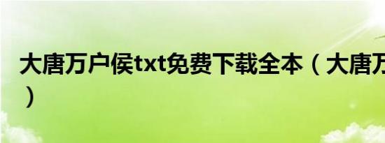 大唐万户侯txt免费下载全本（大唐万户侯txt）