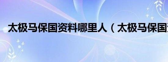 太极马保国资料哪里人（太极马保国资料）
