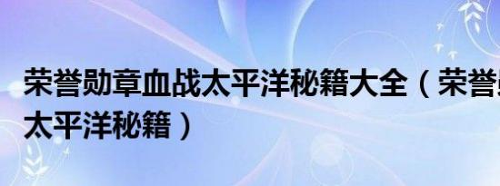 荣誉勋章血战太平洋秘籍大全（荣誉勋章血战太平洋秘籍）