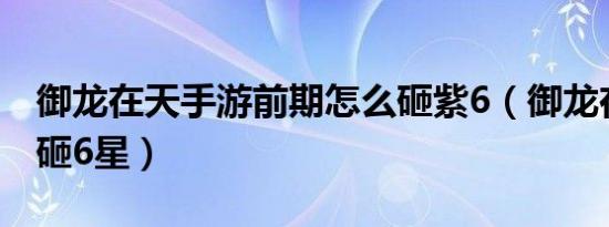 御龙在天手游前期怎么砸紫6（御龙在天怎么砸6星）