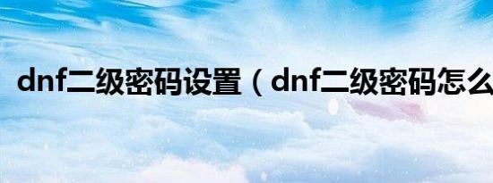 dnf二级密码设置（dnf二级密码怎么设置）