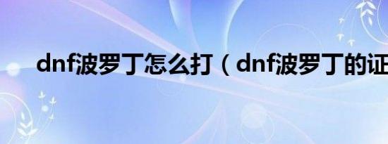 dnf波罗丁怎么打（dnf波罗丁的证物）