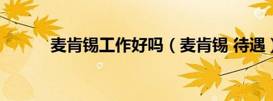 麦肯锡工作好吗（麦肯锡 待遇）
