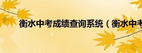 衡水中考成绩查询系统（衡水中考）