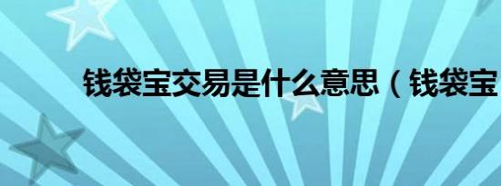 钱袋宝交易是什么意思（钱袋宝）