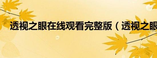 透视之眼在线观看完整版（透视之眼txt）