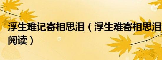 浮生难记寄相思泪（浮生难寄相思泪全文免费阅读）