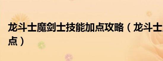 龙斗士魔剑士技能加点攻略（龙斗士魔剑士加点）