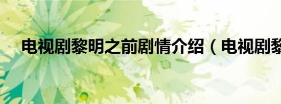 电视剧黎明之前剧情介绍（电视剧黎明）