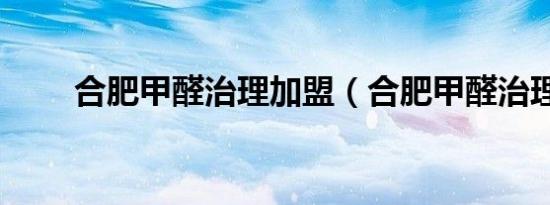 合肥甲醛治理加盟（合肥甲醛治理）