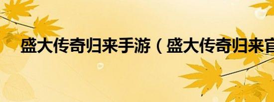 盛大传奇归来手游（盛大传奇归来官网）