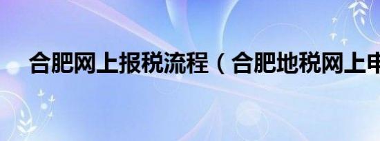 合肥网上报税流程（合肥地税网上申报）