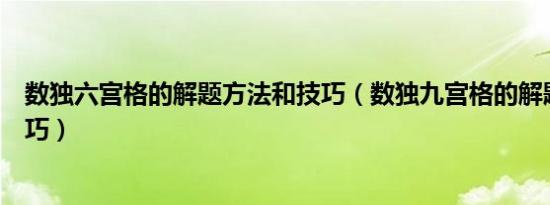 数独六宫格的解题方法和技巧（数独九宫格的解题方法和技巧）