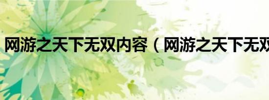 网游之天下无双内容（网游之天下无双后记）