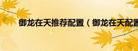 御龙在天推荐配置（御龙在天配置）