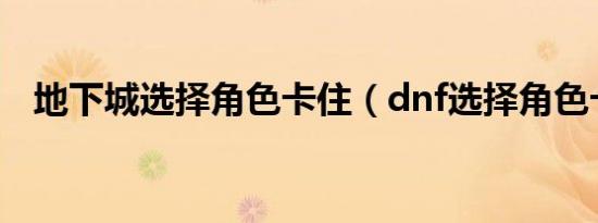 地下城选择角色卡住（dnf选择角色卡住）