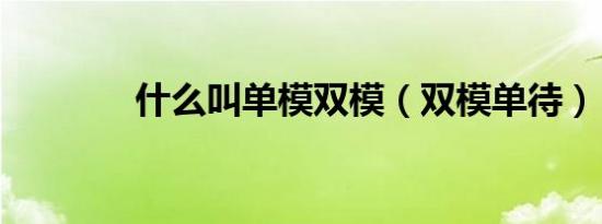 什么叫单模双模（双模单待）