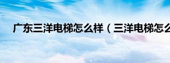 广东三洋电梯怎么样（三洋电梯怎么样）