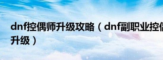 dnf控偶师升级攻略（dnf副职业控偶师怎么升级）