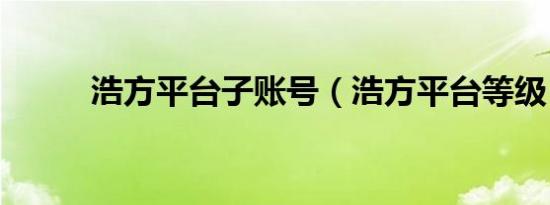 浩方平台子账号（浩方平台等级）