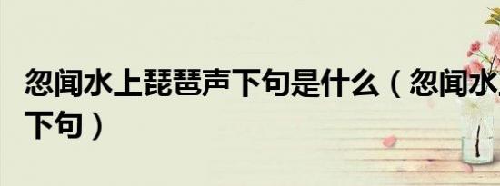忽闻水上琵琶声下句是什么（忽闻水上琵琶声下句）