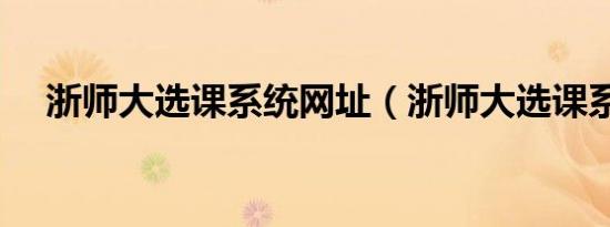 浙师大选课系统网址（浙师大选课系统）