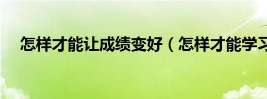 怎样才能让成绩变好（怎样才能学习好）