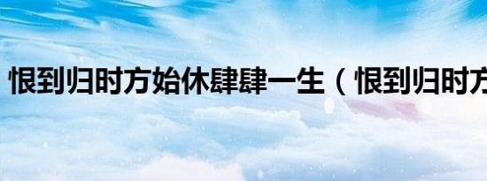 恨到归时方始休肆肆一生（恨到归时方始休）