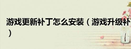 游戏更新补丁怎么安装（游戏升级补丁怎么用）